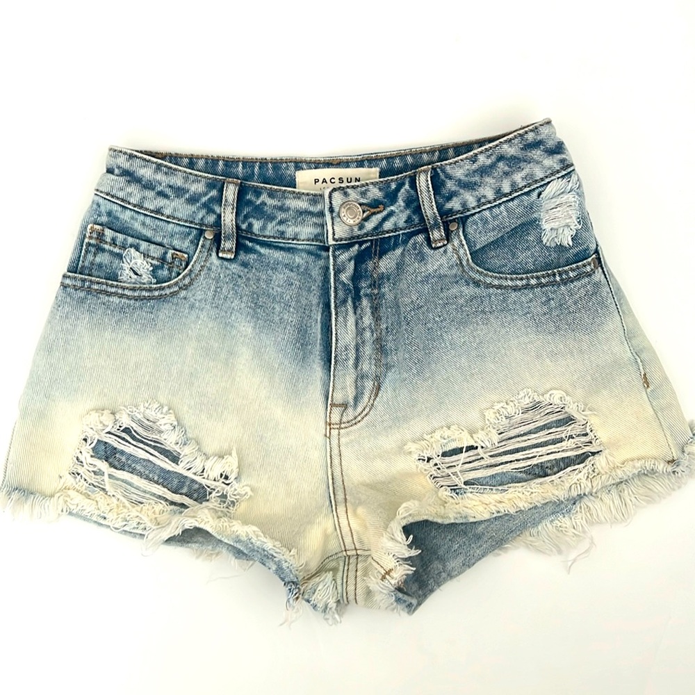 PACSUN Jean Shorts Size 23 Bleached Ombré Distressed High‎ Rise Shorts